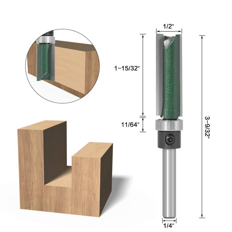 Wolfride 4PCS Straight Router Bit with Bearing, 1/4-Inch Shank Top Bearing Flush Trim Template Router Bit - Image 5
